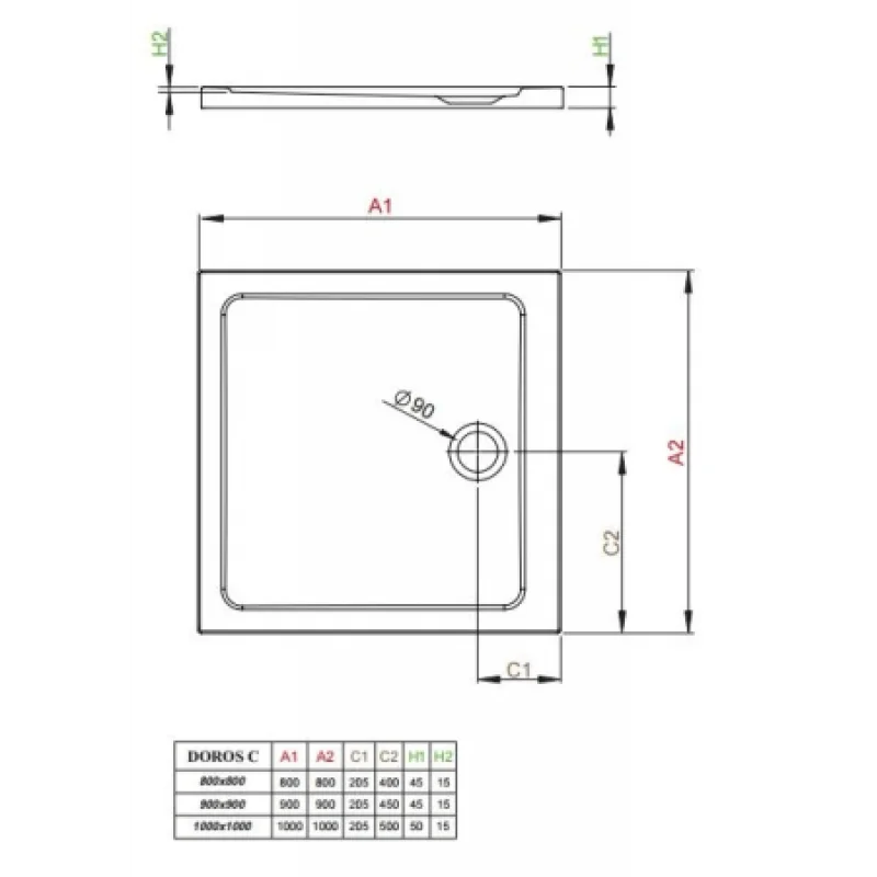 Душевой поддон RADAWAY Doros C 1000х1000х50 SDRC1010-01