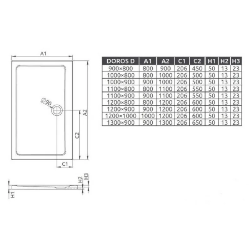 Душевой поддон RADAWAY Doros D 1000х800х50 SDRD1080-01