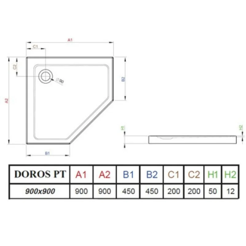 Душевой поддон RADAWAY Doros PT 900х900х50 SDRPT9090-01