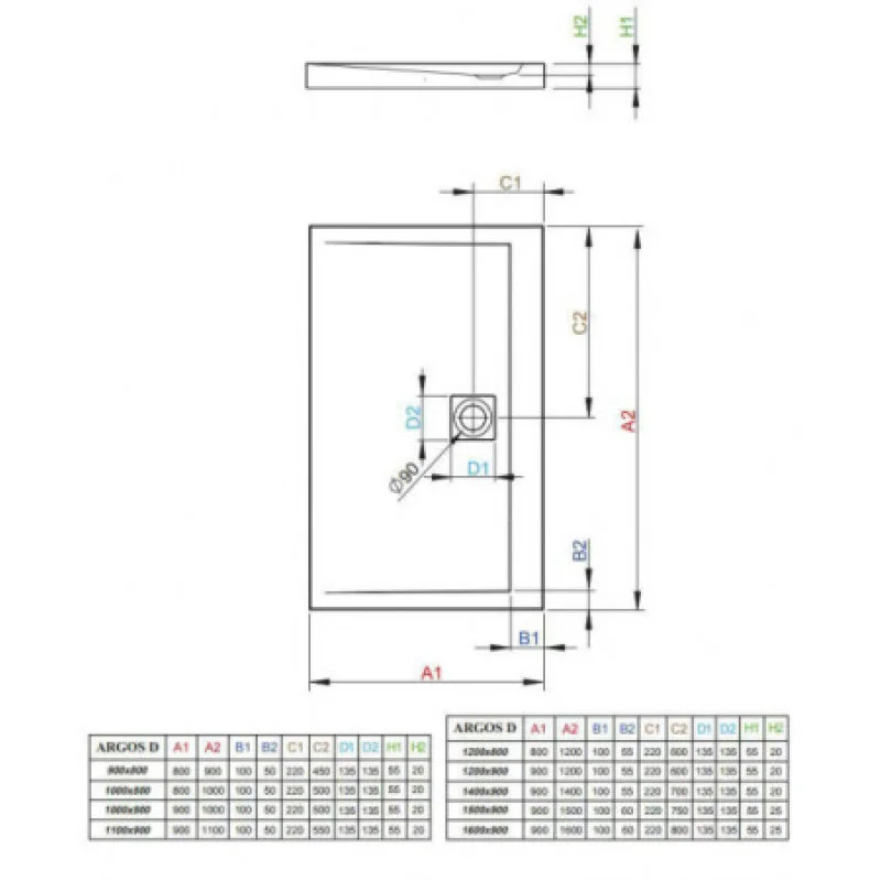 Душовий піддон RADAWAY Argos D 1100х900х55 4AD911-01