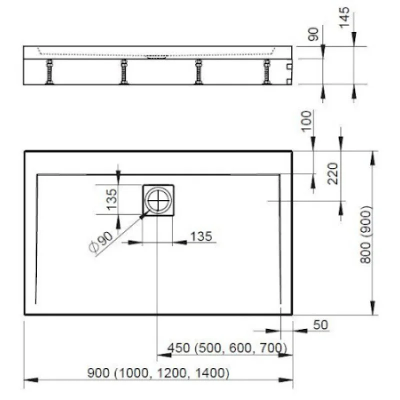 Душовий піддон + ніжки RADAWAY Argos 1200х900х145 4ADN912-02