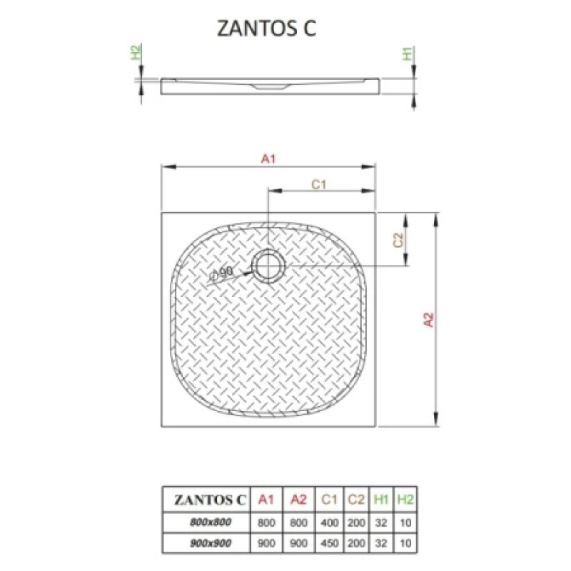 Душевой поддон RADAWAY Zantos C 800х800х32 M3ZNC8080-06
