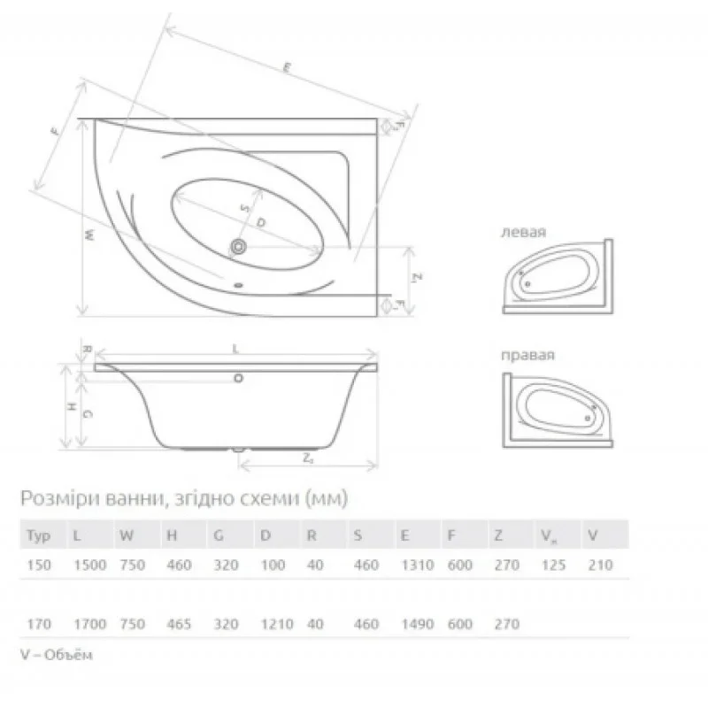 Ванна акриловая Radaway Mistra 1700x1100 левая WA1-07-170x110L