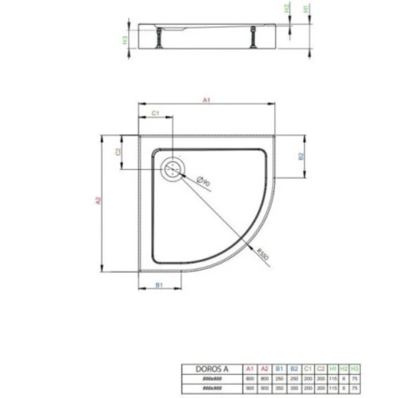 Душевой поддон RADAWAY Doros A Compact 900х900х115 SDRA9090-05