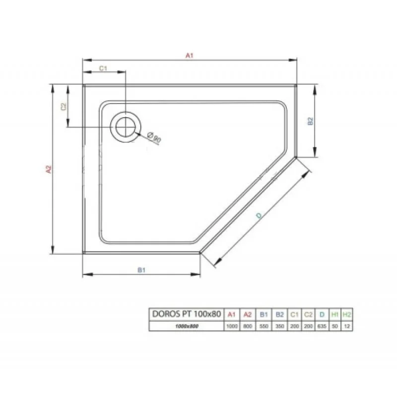 Душовий піддон RADAWAY Doros PT E 1000х800х50 R SDRPT1080-01-04SR