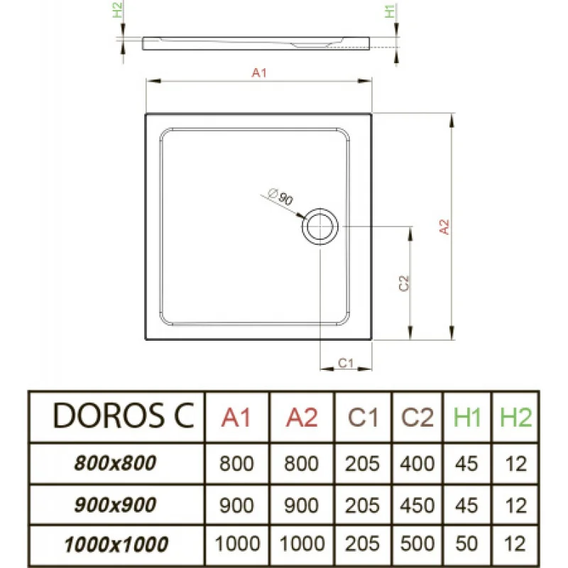 Душовий піддон RADAWAY Doros C 1000х1000х45 SDRC1010-01-64S