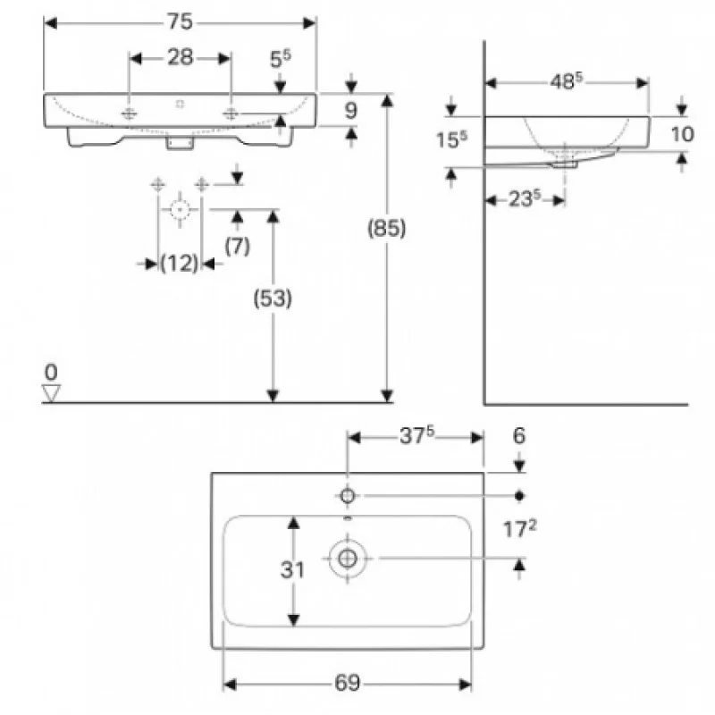 Раковина Geberit iCon 750х485 мм 124075000