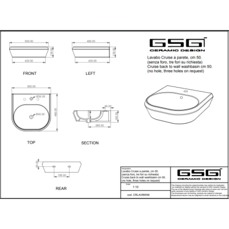 Раковина GSG Cruise 500х480 мм CRLAVBW50002
