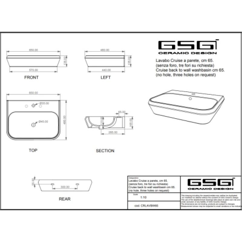 Раковина GSG Cruise 650х480 мм CRLAVBW65000