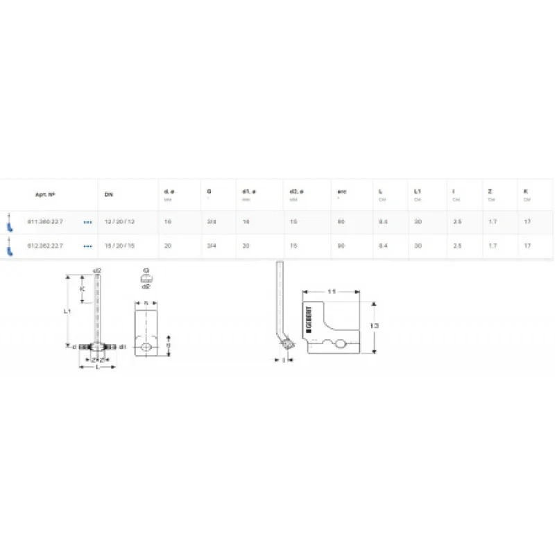 Подвод к радиатору Geberit Mepla T-образный 16-16-15 L=30см 611.360.22.7