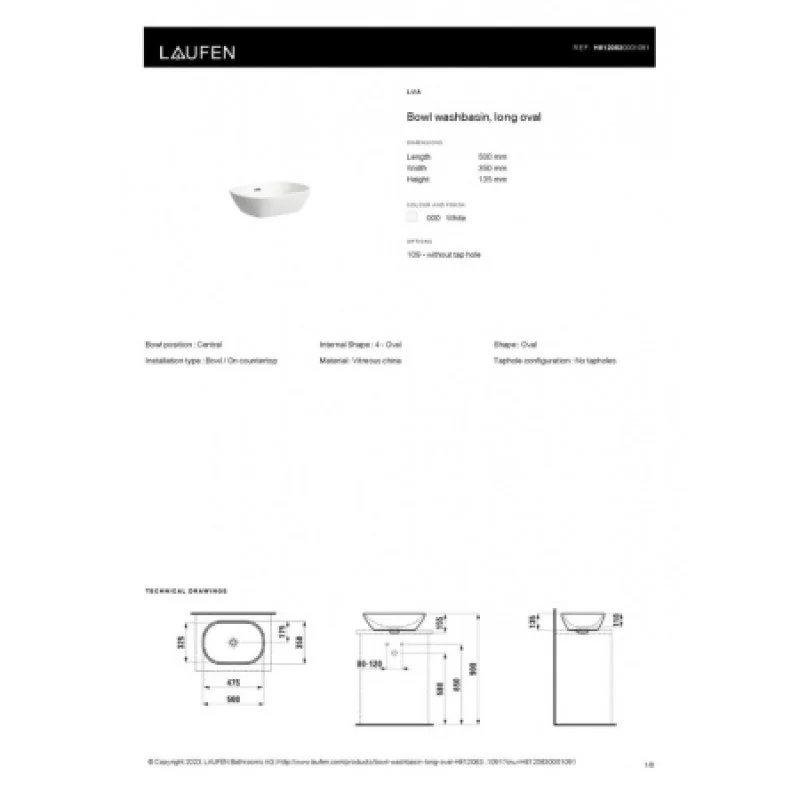 Раковина Laufen Lua 500x350 мм H8120830001091