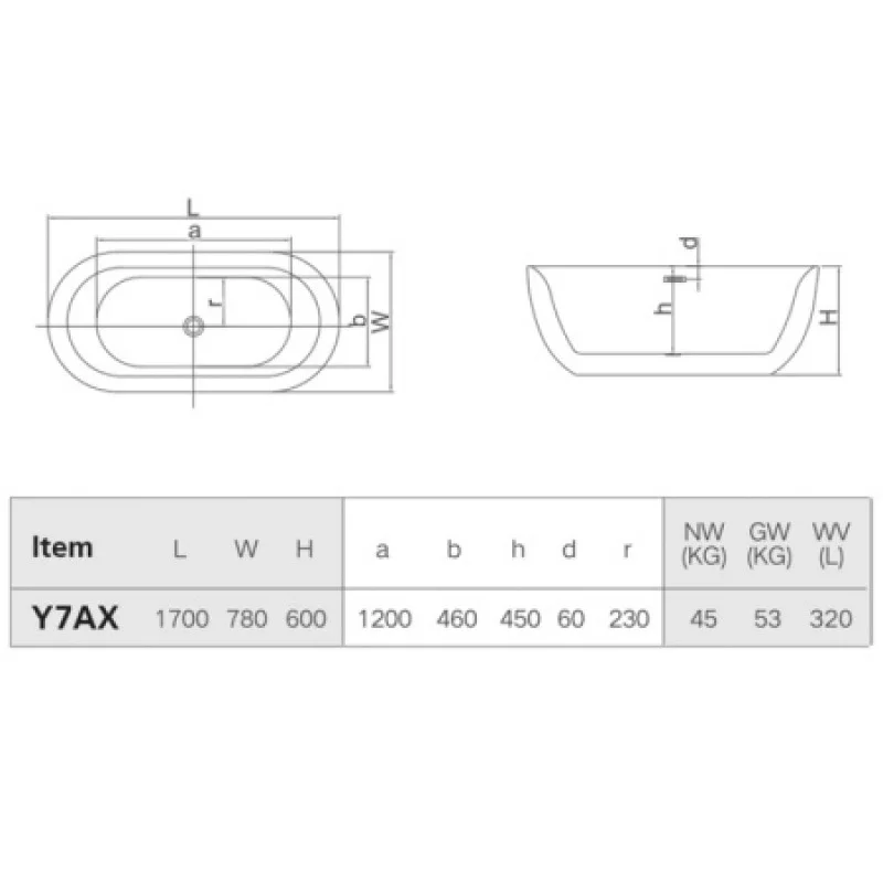 Ванна акрилова Hatria Vasche BT 01 170x78x60 см білий/Avorio 12Y7AX25