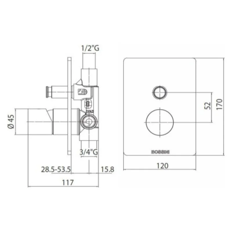 Смеситель для ванны и душа Bossini Teo без встроенной части Z00006000030005