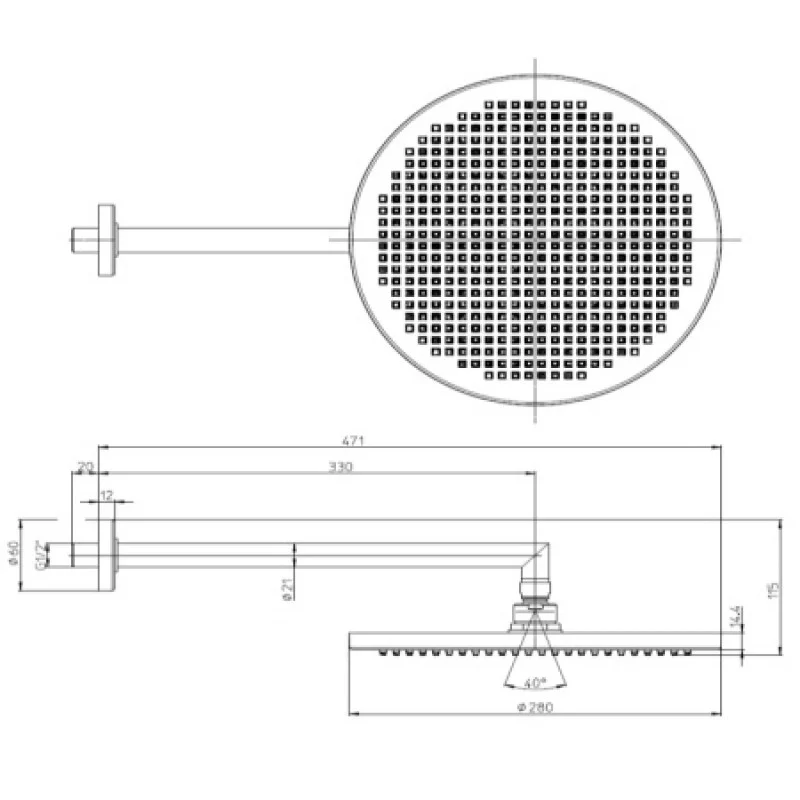 Верхній душ Bossini Apice Ø 280 мм Nero opaco H70430H00073005